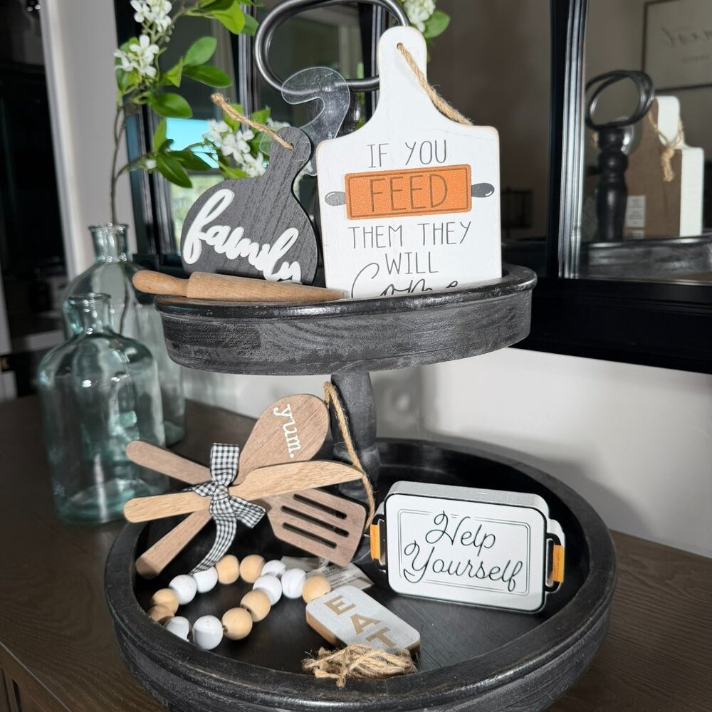 Farmhouse Kitchen Tray Decor – 6 Piece Family & Eat Bundle (Tray Not Included)